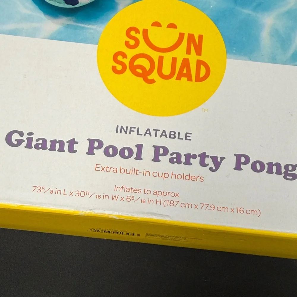 Sun Squad Inflatable Giant Pool Party Pong - Blue and White extra built in cup